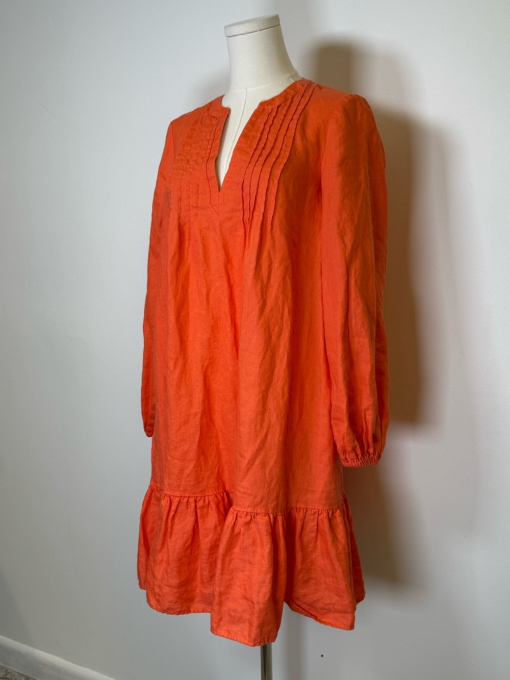 Boden Long-Sleeve Pintuck Tiered Linen Dress Ruffle Hem Pockets Women’s Size 4L - Picture 5 of 11